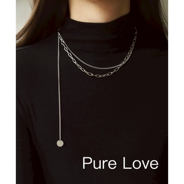 Pure Love樂芙 / 正韓 鈦鋼【L316醫療鋼】G0027簡約鏈條流蘇吊墜雙層項鏈 / 銀