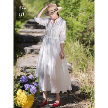憶舊襯衫連衣裙女長袖2025年夏季新款氣質白色長裙高級感寬松裙子