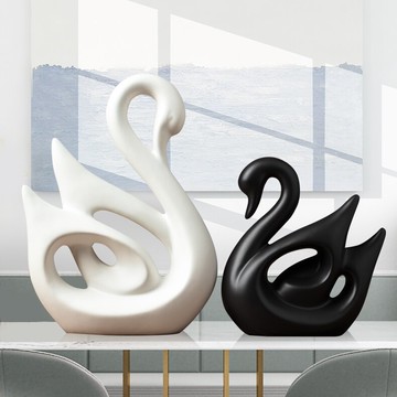 北歐家居裝飾品擺件創意客廳電視柜酒柜玄關陶瓷擺設天鵝結婚禮物