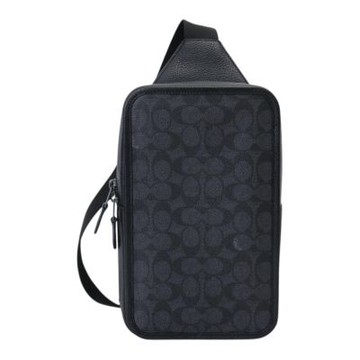 COACH 防刮LOGO 直式側背/前胸包(碳黑灰)
