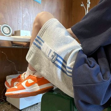 休閑短褲男夏季潮牌ins嘻哈條紋五分褲子新款高街寬松直筒運動褲