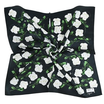 agnes b.白玫瑰大帕巾-黑