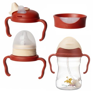 b.box 澳洲 四合一吸管水杯 寶寶喝水四階段 學習水杯+奶嘴杯蓋+鴨嘴杯蓋 安全材質不含雙酚A 適用洗碗機  240ml  1組  獅子王 紅色 + 米黃色 + 透明