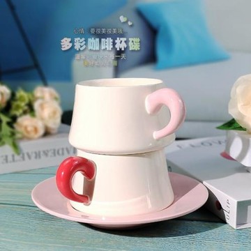 法式多彩伴手禮咖啡杯碟套裝男女家用辦公陶瓷杯小清新點心盤批發