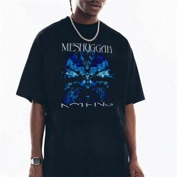 數碼直噴Meshuggah樂隊搖滾印花短袖T恤純棉寬松圓領重磅水洗做舊