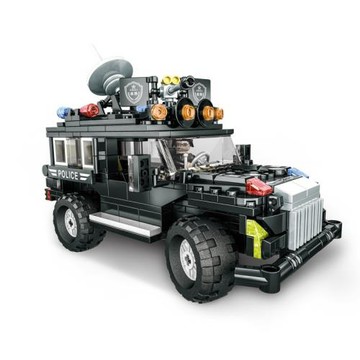 兼容Logo小顆粒積木警察裝甲車模型擺件兒童益智拼裝玩具暴龍號