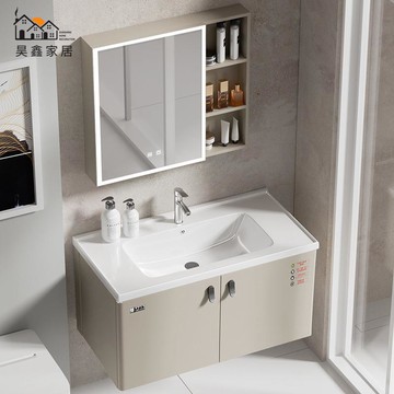 免運 破損補寄 可開發票 浴室櫃 洗手盆 歐式奶油風加厚太空鋁浴室柜組合陶瓷一體洗手盆家用衛生間洗漱盆 售後保障 全館免運 店長新品推薦 5hh12