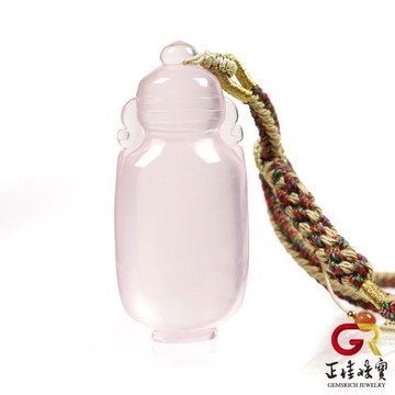 【正佳珠寶】 粉晶 頂級極淨冰粉晶 富貴寶瓶 84.6g 粉晶把件｜特製棉繩