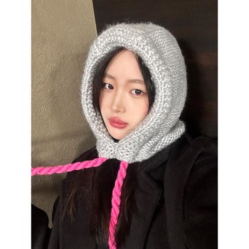 韓系ins手工系帶巴拉克拉法帽子女秋冬季保暖加厚護耳針織毛線帽