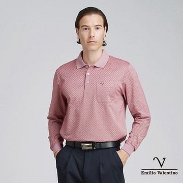 Emilio Valentino 范倫鐵諾男裝精梳棉胸袋薄長袖POLO衫_紅(21-4V8860)