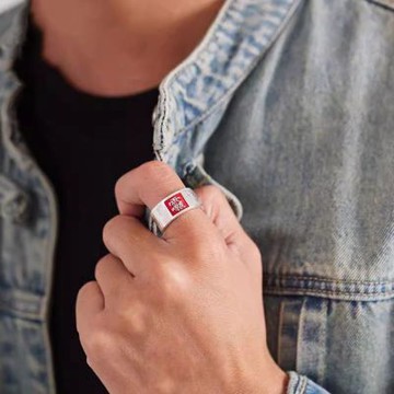 【HandStyle】男戒 硃砂玄學守護朱紅方章開運轉運男戒(01065)