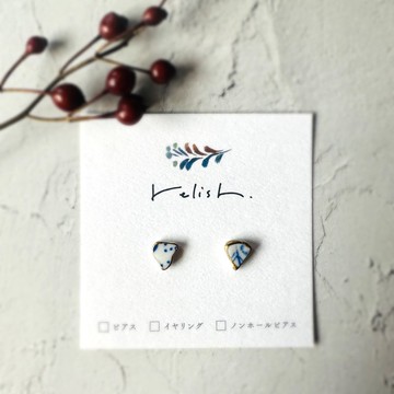 【再販】極小 海陶 金繼 耳針 夾式耳環 小巧 簡約 和風現代 奢華 金色 白色 藍色