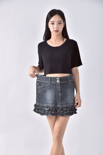 (XL) charcoal丹寧牛仔蛋糕藍色短裙