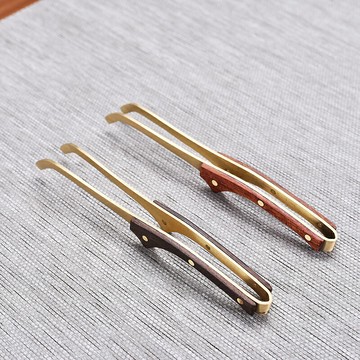 黑檀木銅茶夾花梨柄實木茶葉泡茶杯夾功夫茶具配件茶鑷子茶道零配