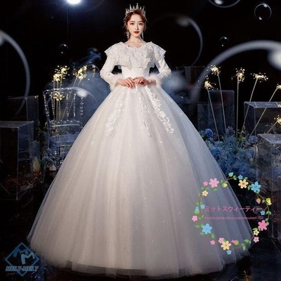 ウェディングドレス 白 安い 結婚式 花嫁 二次会 長袖 プリンセス 春 秋冬 ウエディングドレス ロングドレス 披露宴 イブニングドレス 大きいサイズ 姫風 通販 Lineポイント最大get Lineショッピング