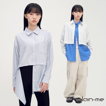plain-me [SAAKO 兩截式開釦襯衫] 襯衫 條紋襯衫 休閒襯衫 女生襯衫 [SAA3328-252]
