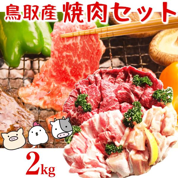 焼肉セット ２kg(６〜８人前) 牛肉 豚肉 鶏肉 焼き肉 バーベキュー BBQ 鳥取県産ファミリーセット たっぷり２キロ 送料無料