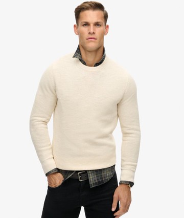 Superdry Men's Textured Crew Knitted Jumper Cream Size: XL
