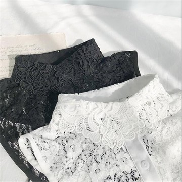 新款花朵蕾絲假領子春季新款襯衫領黑色韓版鏤空假領白色女士1入
