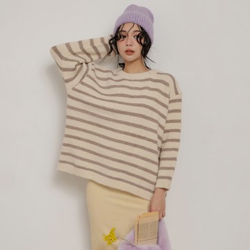 橫紋粗針織毛衣-燕麥條【KT222849】