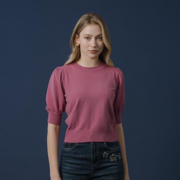 【YUTZUYA 優姿雅】鏤空後背排釦公主拋袖針織毛衣-玫瑰桃