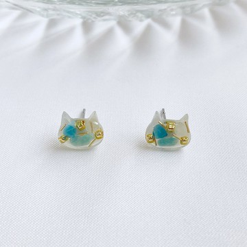 簡約貓貓。天然天河石 藍磷灰 葡萄石 貼耳耳環 手工抗敏耳針耳夾