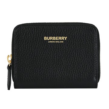 BURBERRY 8084042 簡約燙金LOGO拉鍊卡片零錢包.黑