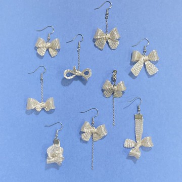 客製化 銀白金色蝴蝶結耳環/耳夾