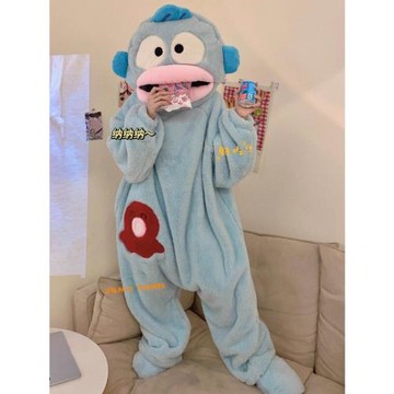 丑魚連體睡衣女珊瑚絨加厚保暖秋冬季卡通大嘴魚搞怪睡袍男加大碼