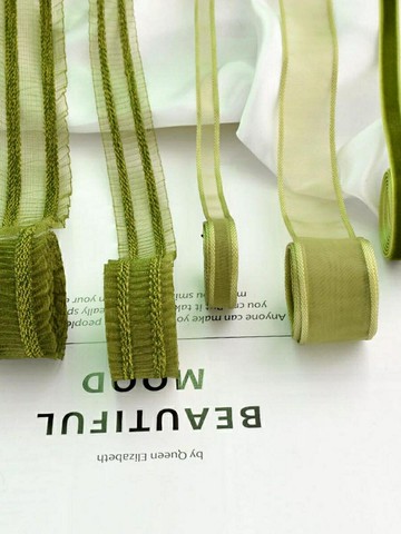 草綠色木耳邊彈力網紗絲帶輔料娃衣壓褶蝴蝶結蕾絲花邊緞帶手工