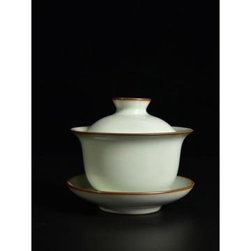 高檔陶瓷蓋碗龍泉青瓷月白開片茶具汝窯可養主人杯公道杯手工茶碗