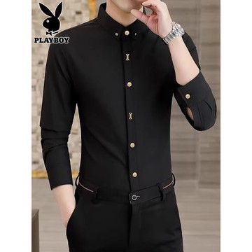 花花公子長袖襯衫男士2026年春秋季新款休閑潮流寸衫商務襯衣服男