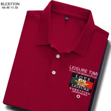 品牌男裝純棉短袖T恤男士翻領POLO衫有領帶領高檔刺繡上衣夏季潮T