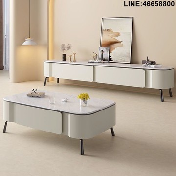 免運 開立發票 電視櫃 收納櫃 儲物櫃 落地櫃 背景櫃 科技石茶桌新款輕奢茶幾電視櫃客廳小戶型家用組合簡約灰色 支持訂製