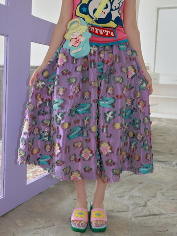 紫色天使圖案提花半裙夏季