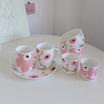 雜置社北歐罌栗花朵限定甜品盤無柄杯馬克杯湯碗家用簡約溫柔粉咖