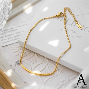 【ANGEL】甜美微笑流線鋯石典雅鋼時尚腳鍊(金色)