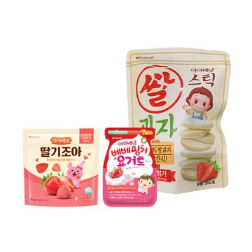 ivenet 草莓控組合 含原片草莓製作果乾脆餅 優格豆豆餅 不黏手水蒸寶寶米餅  草莓  62g  1組