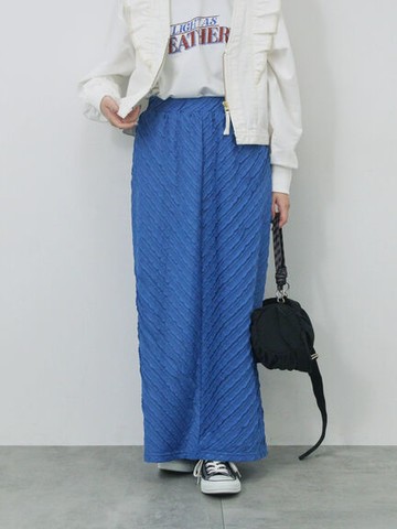 斜壓紋開衩造型長裙(0F000540710) - Samansa Mos2 blue