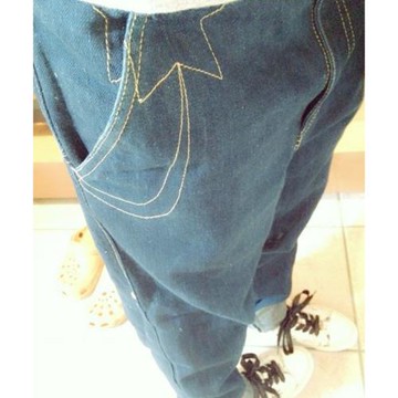 超值！ 日本潮牌宇津木手繡星星哈倫褲女牛仔長褲四季穿顯瘦