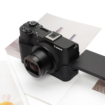 適用機型CANON POWERSHOT V1 手掌紋皮革相機底座皮套