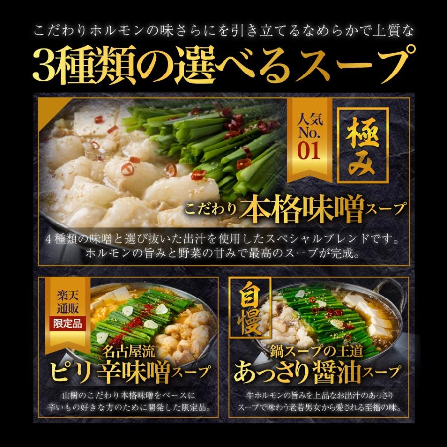 もつ鍋セット 選べる3種のスープ（3〜4人前） 国産牛ホルモン 山樹