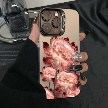 玫瑰金蓮花 PC硬殼 高於鏡頭 手機殼 適用於 iPhone16 15 14 13 12 11 ProMax XR保護套