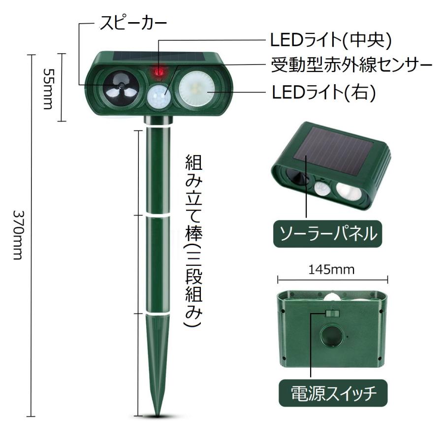 猫よけ 犬よけ 進化版 ソーラー式超音波動物撃退器 強光フラッシュ 駆除効果がより一層パワーアップ！