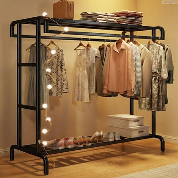 衣架 掛衣架 多功能衣架 衣帽掛架 落地衣架 雙杆晾衣架衣帽架簡易臥室落地衣架雙桿式房間掛衣架移動立式收納架家用