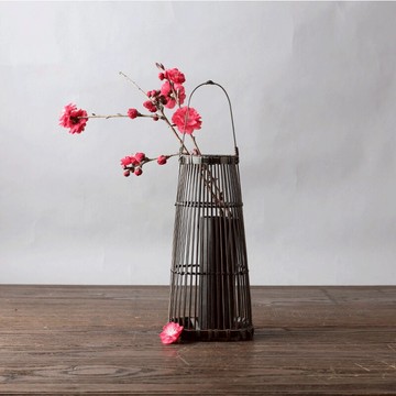 手工竹藝竹編花籃 中華花藝中式插花花器 日式花道復古禪意插花籃