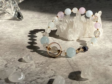 【賽壬的幽靈島。水晶手鏈】藍砂石、海藍寶|賽蓮、水晶、輕珠寶
