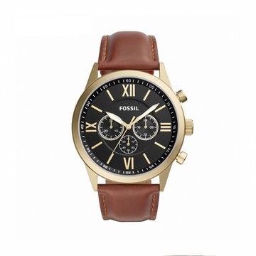 Flynn 經典雅仕羅馬數字三眼手錶 棕色真皮皮革錶帶 48MM BQM2261