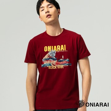 鬼洗 BLUE WAY – 和藝術海浪線條分割短TEE(深紅)