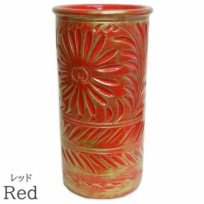 商談中】陶器 傘立て イタリア製 レッド 花模様 22-931103 傘立